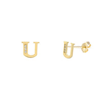 [7 mm] CZ Initial Letters Stud Earrings (14K)