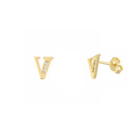 [7 mm] CZ Initial Letters Stud Earrings (14K)