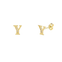 [7 mm] CZ Initial Letters Stud Earrings (14K)