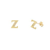 [7 mm] CZ Initial Letters Stud Earrings (14K)