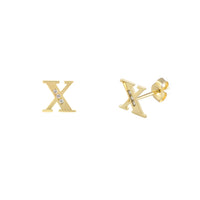 [7 mm] CZ Initial Letters Stud Earrings (14K)