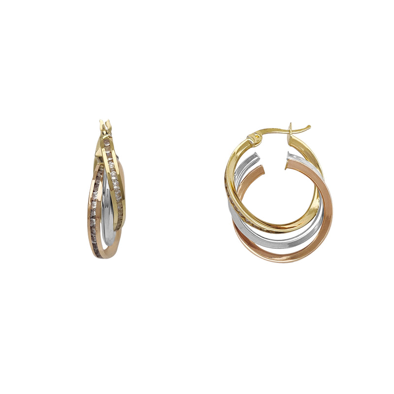 Interlocked Channel Setting Trio-Hoops Earrings (14K) Popular Jewelry New York