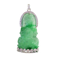 Diamond Frame GuanYin Jade Pendant (14K)