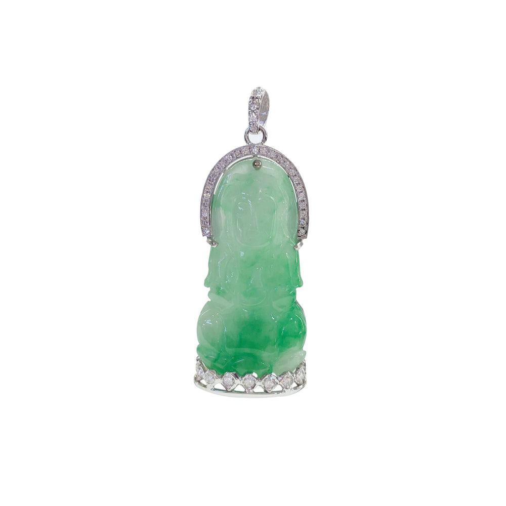 Diamond Frame GuanYin Jade Pendant (14K)