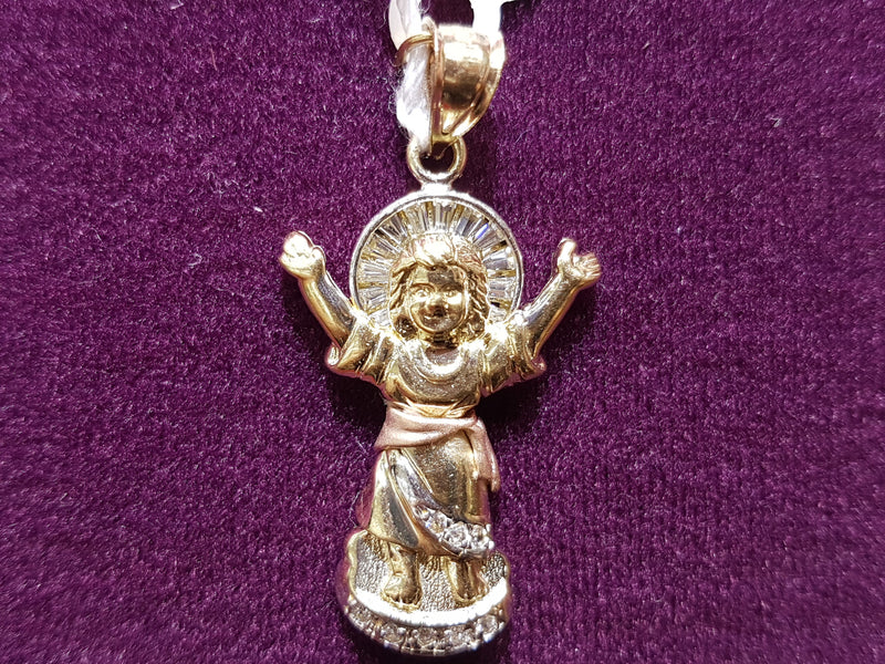 Baby Jesus Tricolor CZ Pendant (14K) front - Popular Jewelry - New York