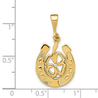 Glossy 4-Leaf Clover Horseshoe Frame Pendant (14K)