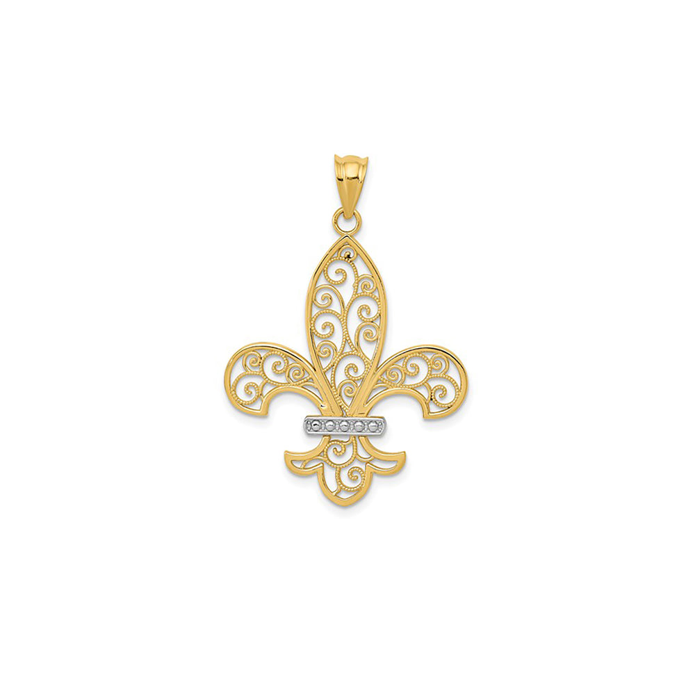 Two-Tone Filigree Fleur de Lis Pendant (14K)