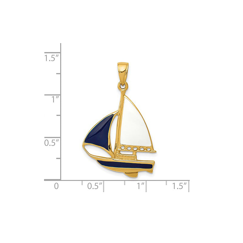 Enameled Sailing Boat Pendant (14K)