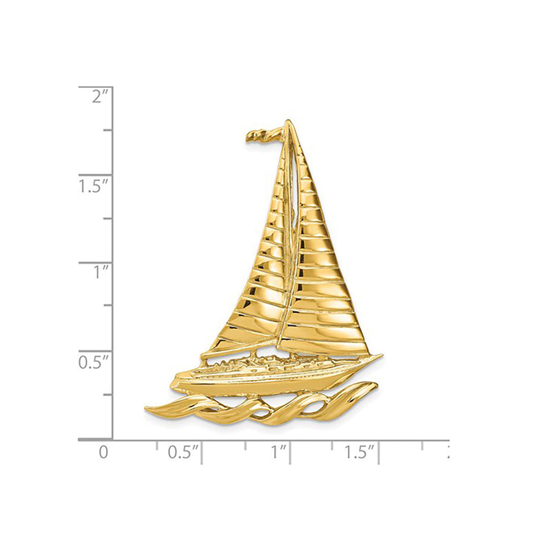Glossy Sailboat on Waves Pendant (14K)