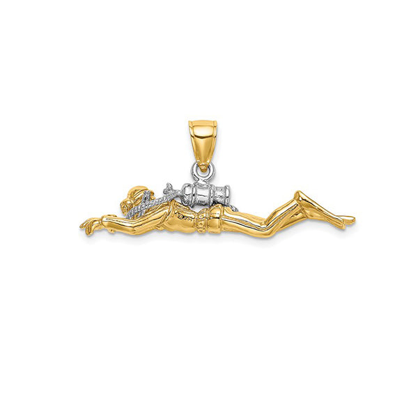 10k Gold 3D Flipper Charm Pendant - Scuba Diving Water Sports Jewelry For Bracelets Or Necklaces