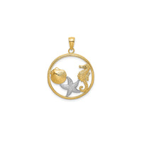 Seashell, Starfish & Seahorse Round Frame Pendant (14K)
