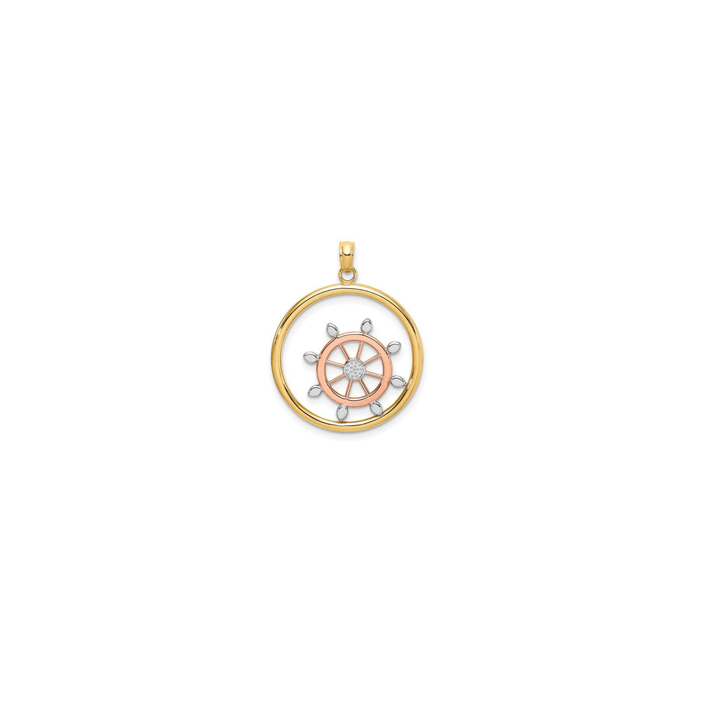 Tricolor Round Frame Ship Wheel Pendant (14K)