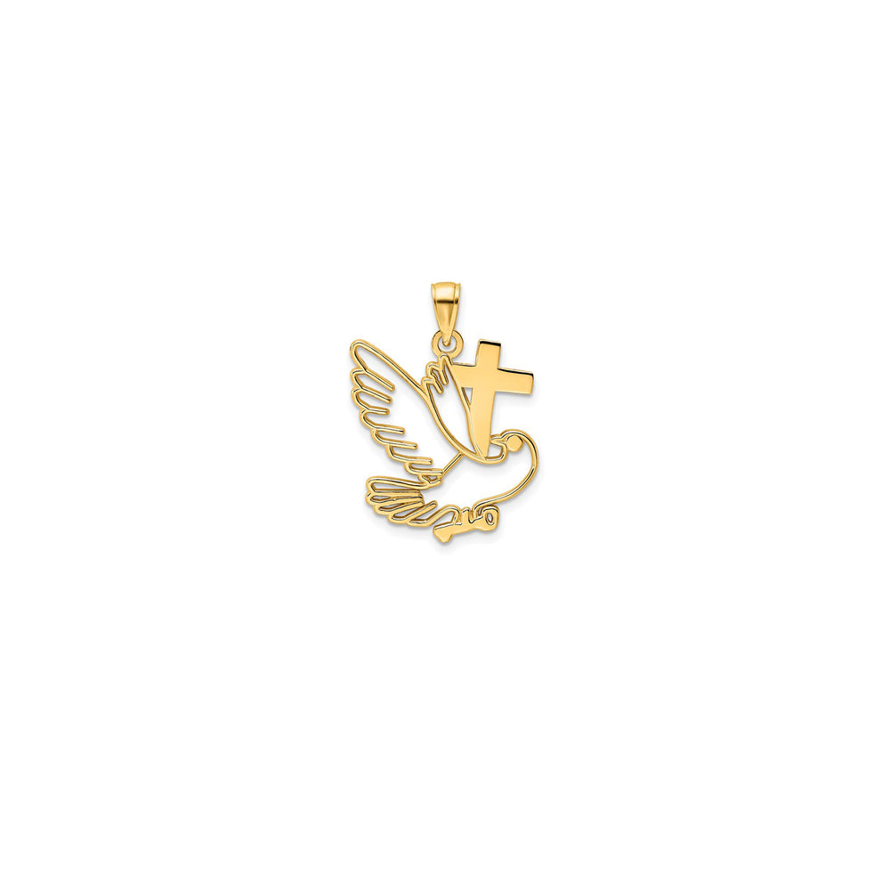 Outline Dove & Cross Pendant (14K)