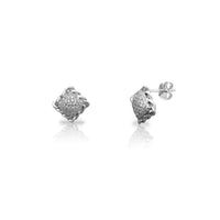 Knot Framed Puffy Rhombus Stud Earrings (Silver) Popular Jewelry New York