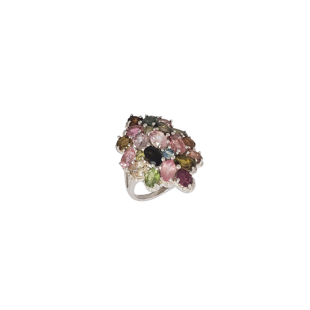 Multi-Color Cocktail Ring (Silver)