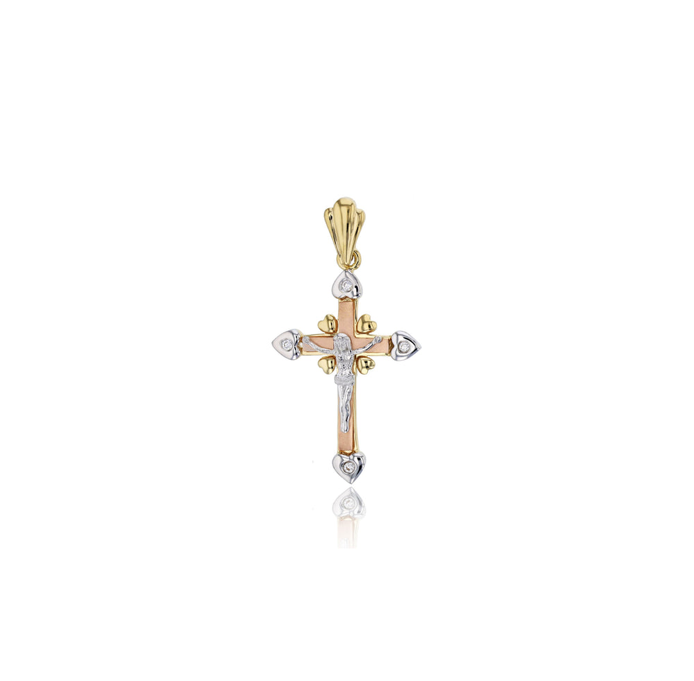 Tricolor Dainty Cross Pendant (14K)