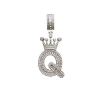 [2.2 inch] Icy Crown Initial Letter Pendant (Silver)