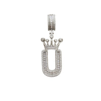 [2.2 inch] Icy Crown Initial Letter Pendant (Silver)