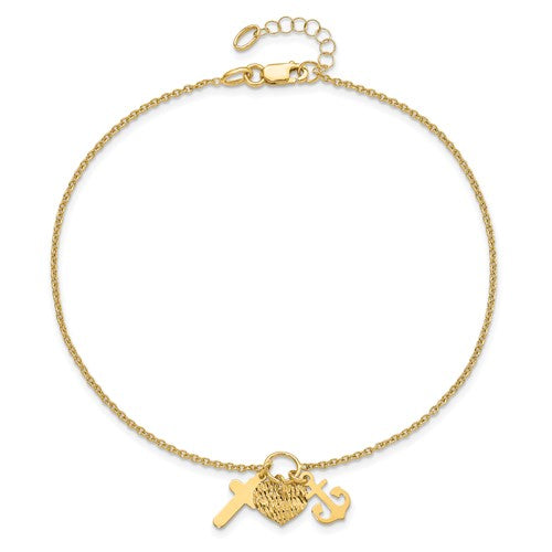 Cross, Heart and Anchor Anklet Bracelet (14K).