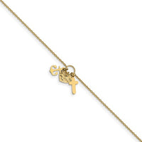 Cross, Heart and Anchor Anklet Bracelet (14K).
