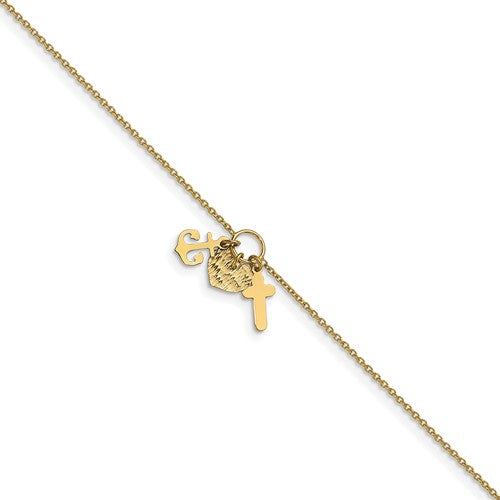 Cross, Heart and Anchor Anklet Bracelet (14K).