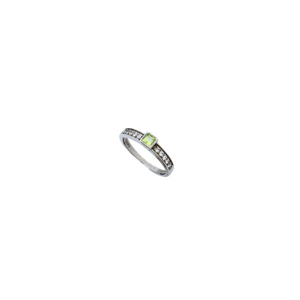 Bezel Princess-Cut Setting Light Green Stone Engagement Ring (Silver)