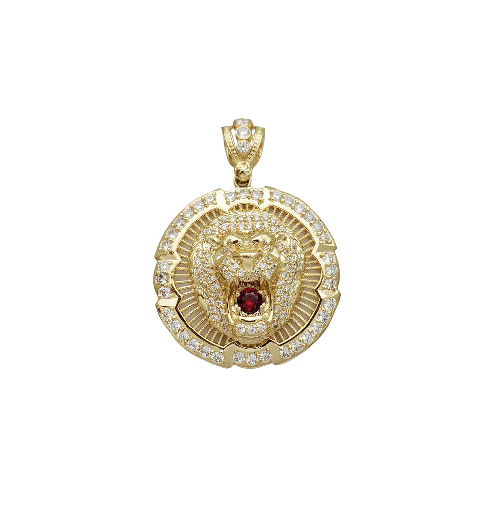 Roaring Lion Medallion CZ Pendant (14K)