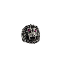 Antique-Finish Crimson Eye Lion Head Ring (Silver)