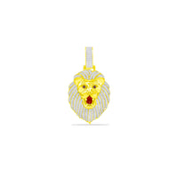 Iced-Out with Red Stone Lion Diamond Head Pendant (10K)