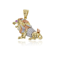 Tricolor Pave Lion Pendant (14K)