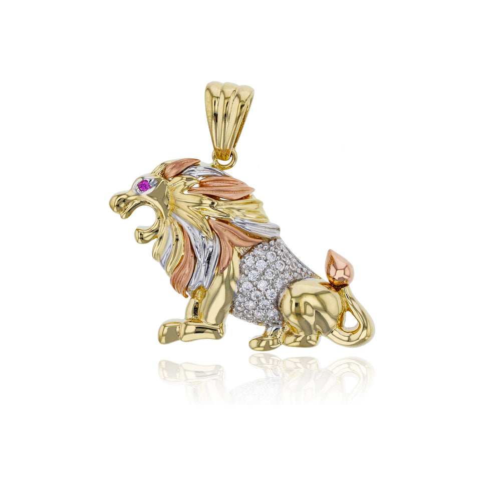 Tricolor Pave Lion Pendant (14K)