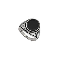 Antique-Finish Ridged Oval Black Onyx Men's Ring (Silver)
