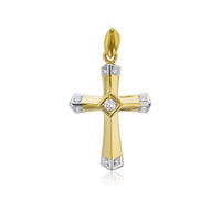 Two-Tone CZ Cross Pendant (14K)