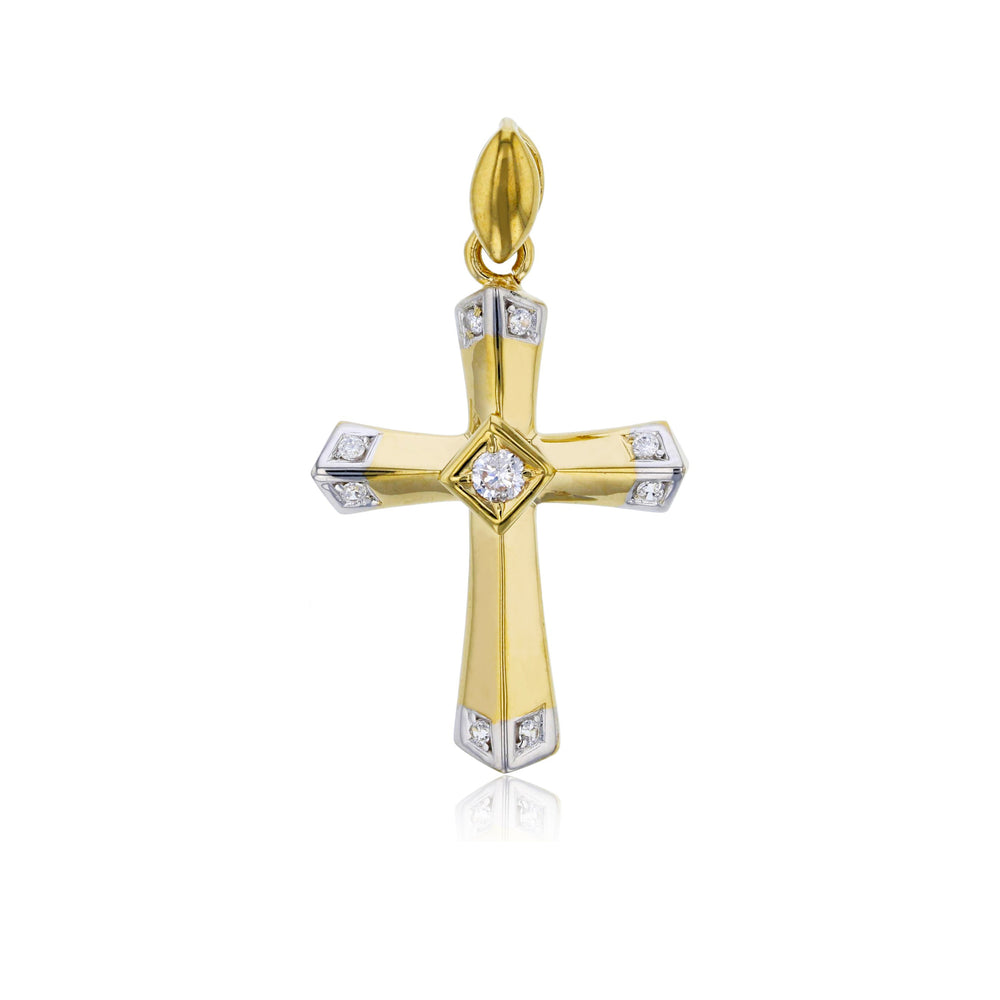 Two-Tone CZ Cross Pendant (14K)