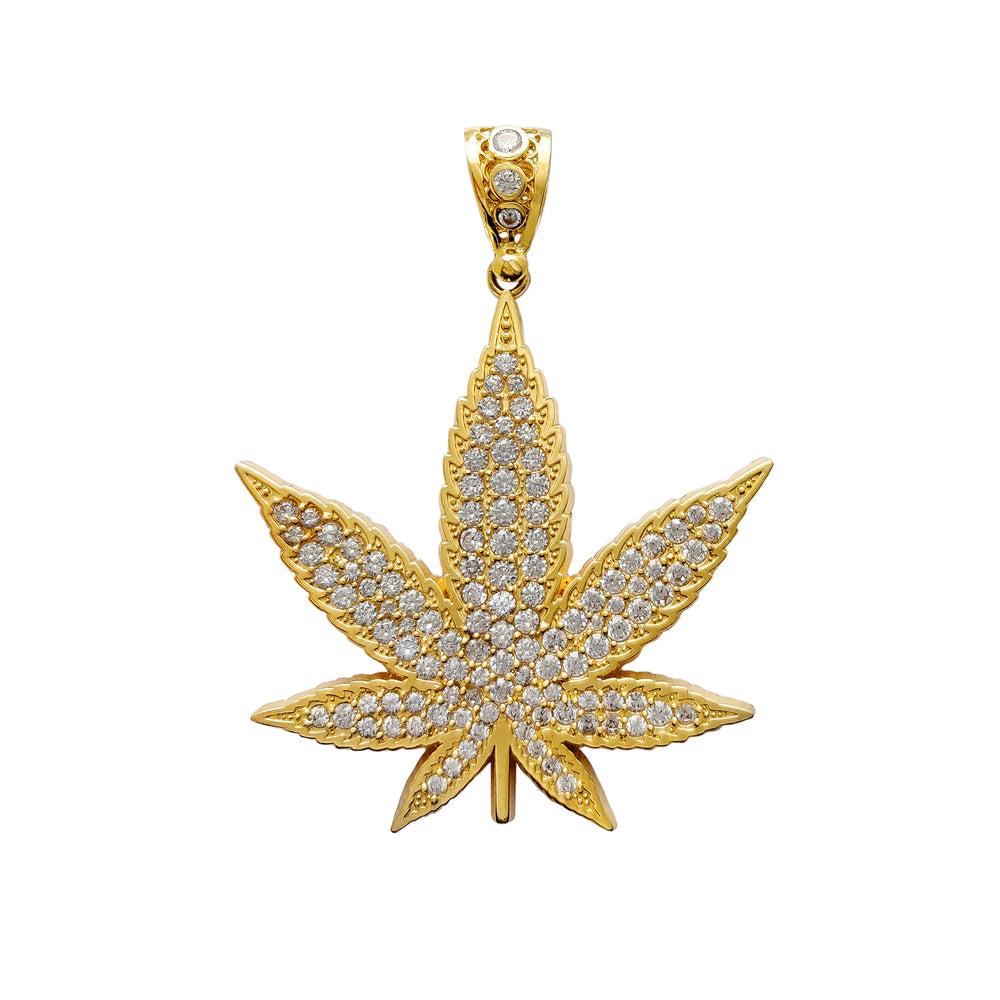 Large Size Pave Cannabis Leaf Pendant (14K) Popular Jewelry New York