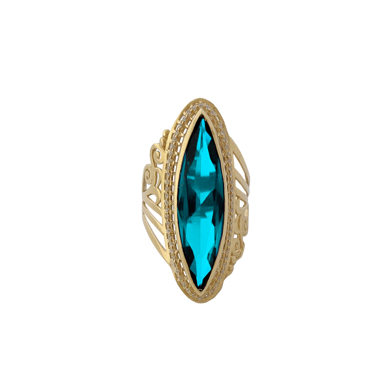 Light Aqua Marquise Filigree Pattern Vines Ring (14K) Popular Jewelry New York