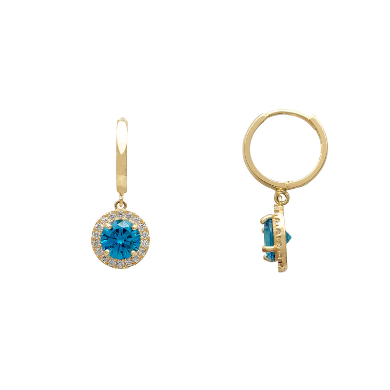 Light Blue Halo Pave Round Huggie Dangling Earrings (14K) Popular Jewelry New York