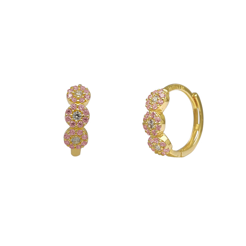 Zirconia Three-Round Huggie Earrings (14K)