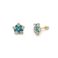 Light Sky Blue Star Flower Stud CZ Earrings (14K) Popular Jewelry New York