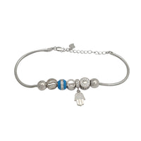 Zirconia Hamsa Sliding Charm Snake Link Bracelet (Silver)