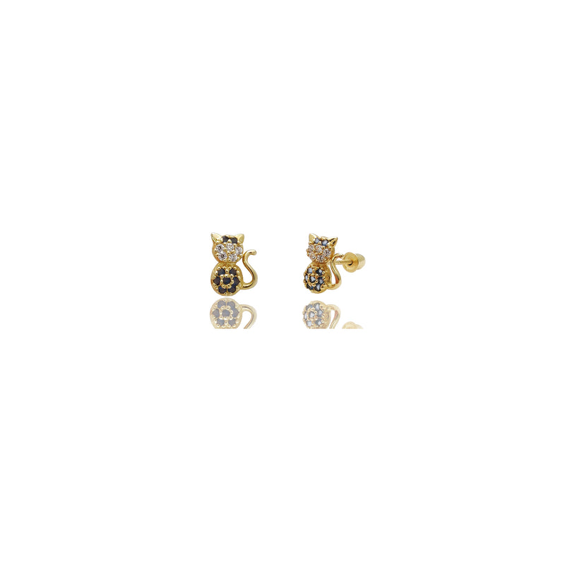 Little Cat Pave CZ Stud Earrings (14K). Yellow Gold