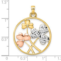 Tricolor Round Outlined Frame Clovers Pendant (14K)