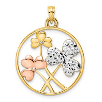 Tricolor Round Outlined Frame Clovers Pendant (14K)