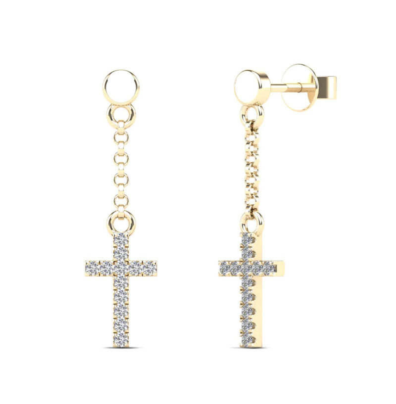 Diamond Cross Dangling Stud Earrings (14K)