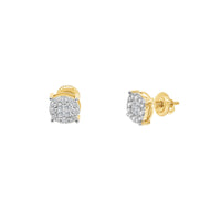 Diamond Two-Tone Round & Baguettes Stud Earrings (14K)