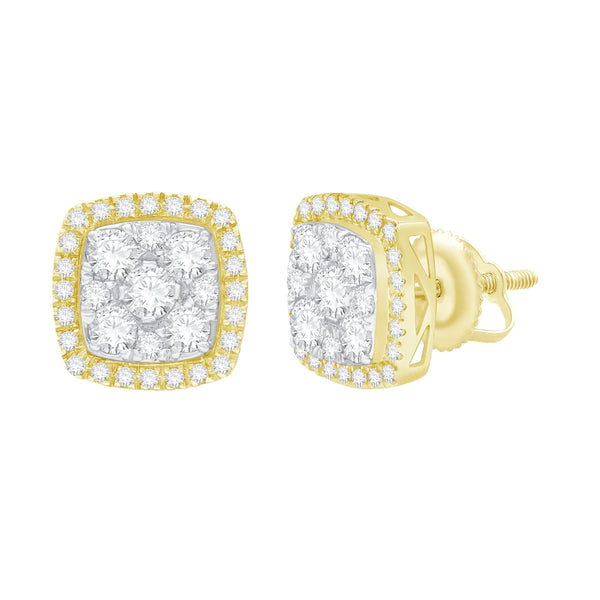 Diamond Two-Tone Round Cluster Square Stud Earrings (14K)