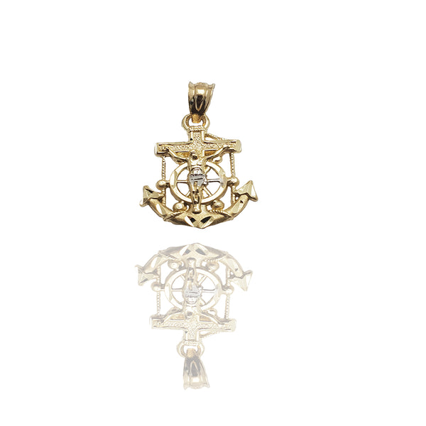 Diamond-Cut Two-tone Jesus Anchor Pendant (14K)