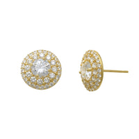 Zirconia 2-Row Round Halo Stud Earrings (14K) Popular Jewelry New York