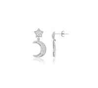 Серьги с подвесками из микропаве «Висячие звезды и луна» (серебро)