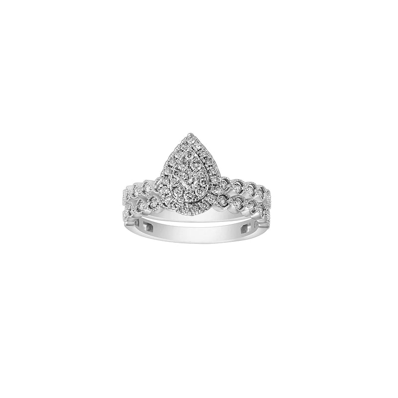 Diamond Milgrain Two-Piece-Set Teardrop Engagement Ring (14K)